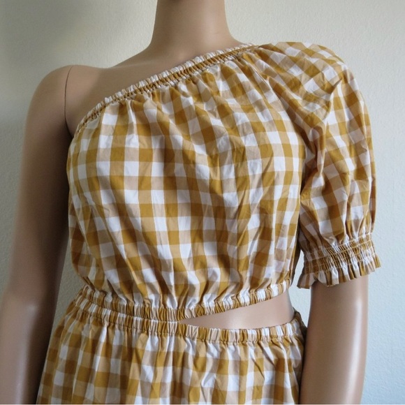 Who What Wear Women's Summer Gingham Checked Dress Honey Mustard Size Large NWT - Picture 6 of 7